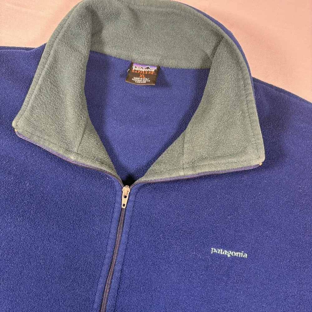 Vintage Patagonia Capilene Fleece Pullover Mens XL USA Blue Green 1/4 Zip 90s - Picture 4 of 9